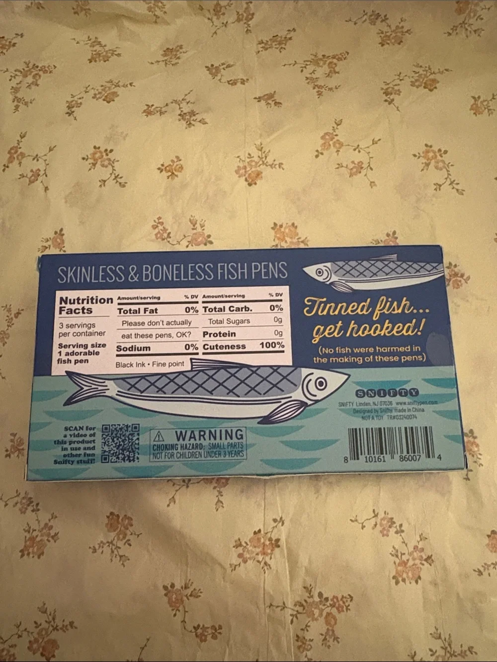 Sardines Tinned Pen Set - Blue Decorative Desk Pens (3-Pack)